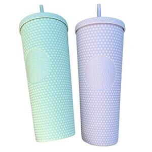 🆕 Starbucks Holiday 2021 Matte Lilac Mint Green Jelly Stud Venti Tumbler Set